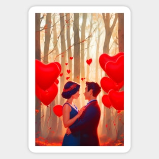 A beautiful couple with heart balloons Sticker